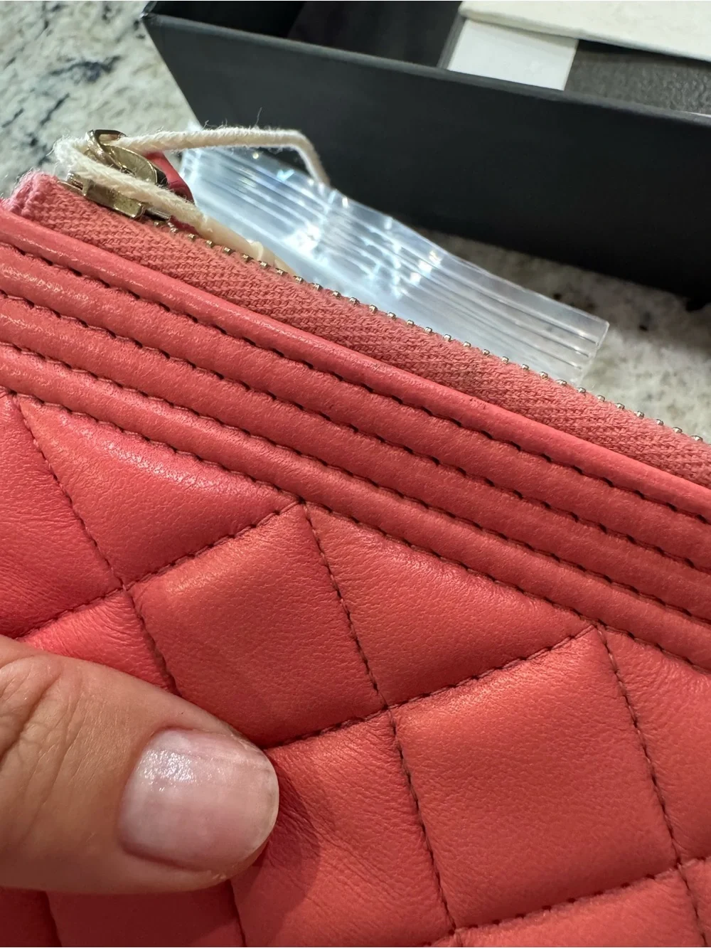 Rare Chanel Boy Quilted Lambskin Clutch in Coral